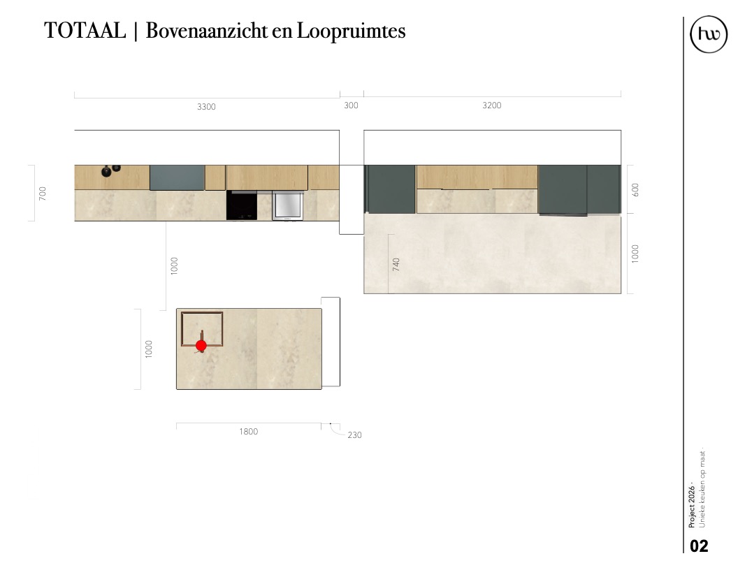 Sketchup Layout Voorbeeld WEBSITE_05_Bovenaanzicht Eiland en Wand